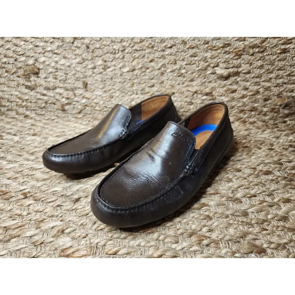 Clarks Driving Loafers Markman Plain in Dark Brown Leather Dress Shoes Size 8